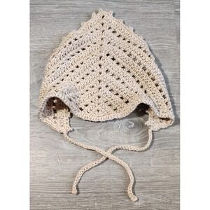 Handmade Crochet Triangle Head Scarf  Tan Bandana Hippie Cotton Boho Cottagecore